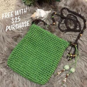 FREE WITH $25 PURCHASE Sun N Sand Woven Bag-Crossbody-Beaded Accents-Green/Brown